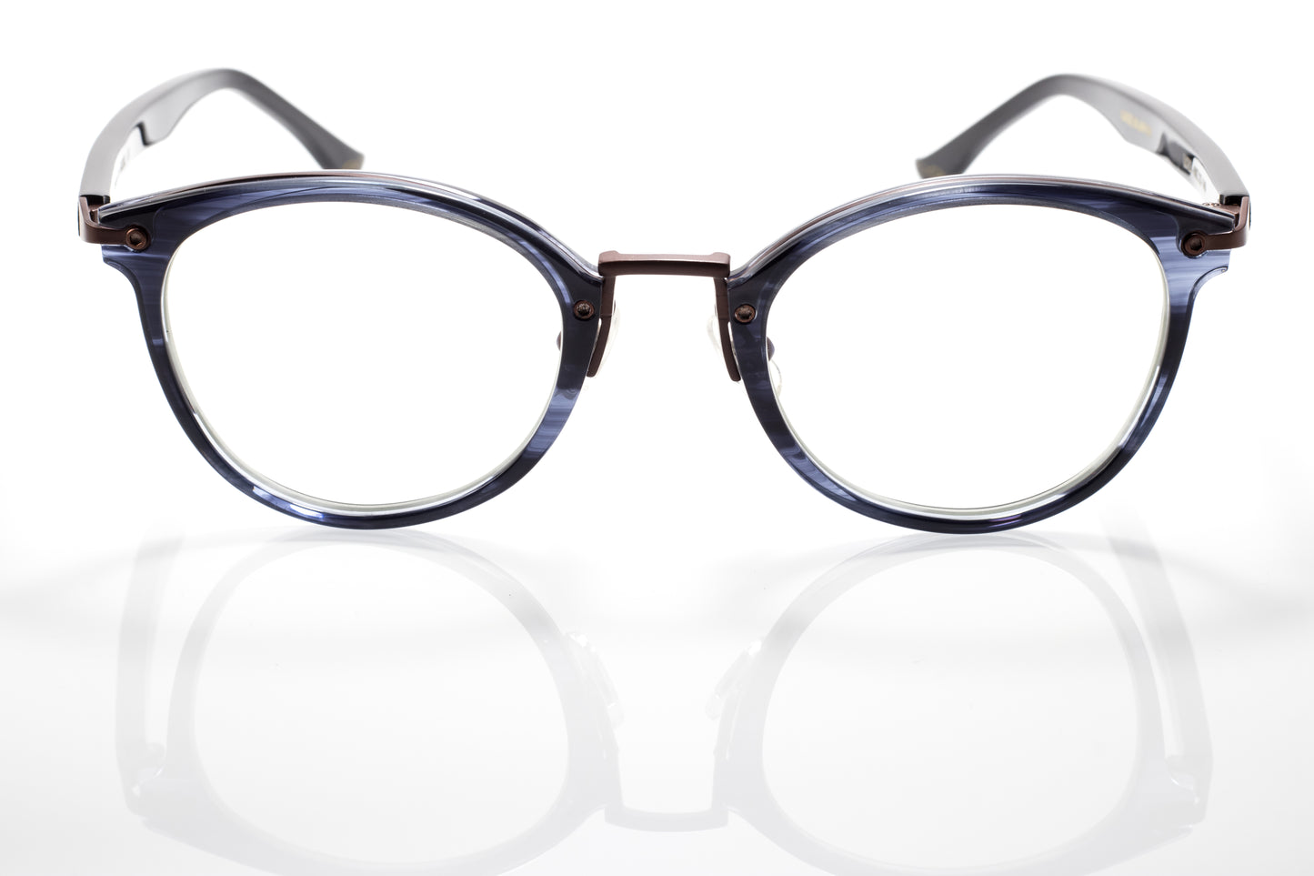 Gazal Einstein Eyeglasses - Blue Grey Marbled Round Metal Front View - Legacy Collection - Gazal Eyecare