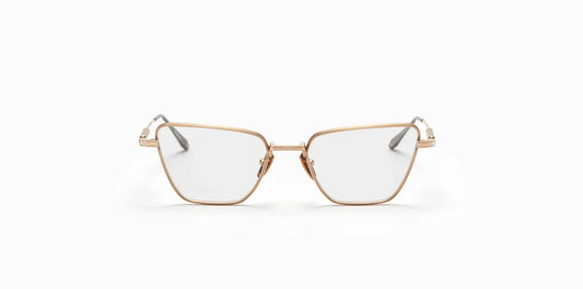 Front view of Akoni's new "Vega" frame in the brushed white gold colorway.