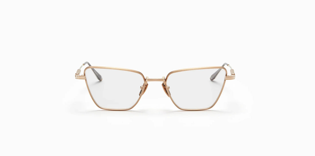 Front view of Akoni's new "Vega" frame in the brushed white gold colorway.
