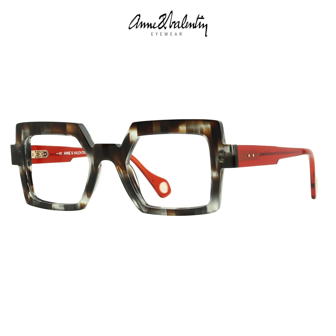 Anne et Valentin Brooklyn acetate eyeglasses in brown pattern and orange, showing the collection's signature color