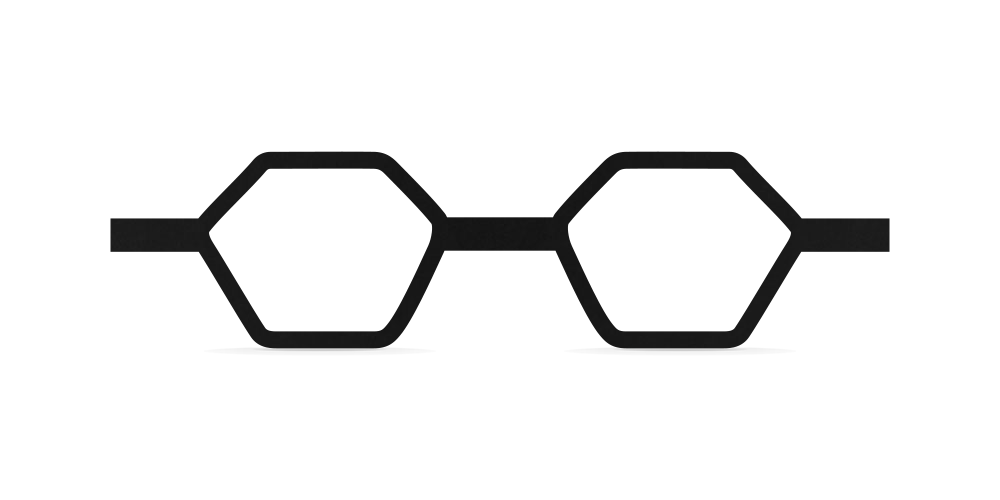 Nina Mûr Cuántica Hexagon eyeglasses in Black — handcrafted Madrid birch wood frame