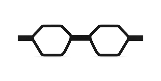 Nina Mûr Cuántica Hexagon eyeglasses in Black — handcrafted Madrid birch wood frame