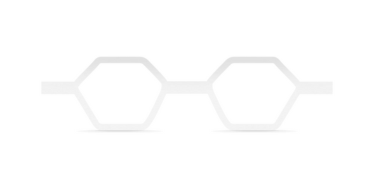 Nina Mûr Cuántica Hexagon eyeglasses in White High Gloss — handcrafted Madrid birch wood frame