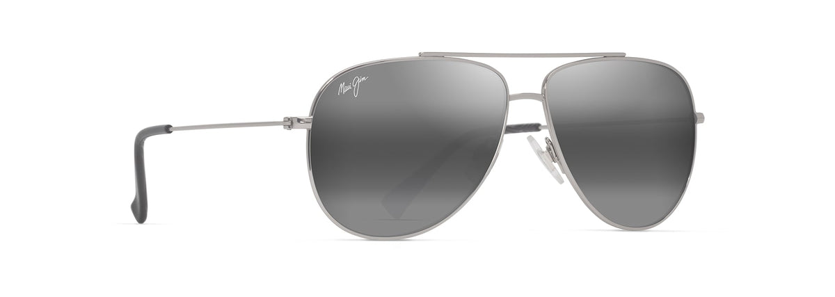 Maui Jim Hauoli XS sunglasses in Shiny Silver - Neutral Grey, angled view