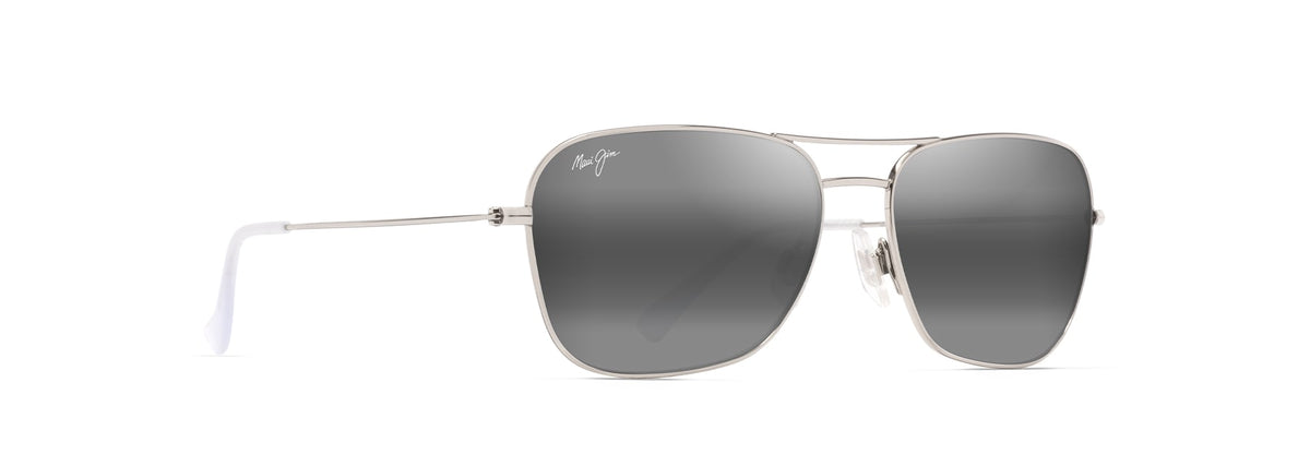 Maui Jim Na'auao sunglasses in Shiny Silver - Neutral Grey, angled view