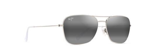 Maui Jim Na'auao sunglasses in Shiny Silver - Neutral Grey, angled view