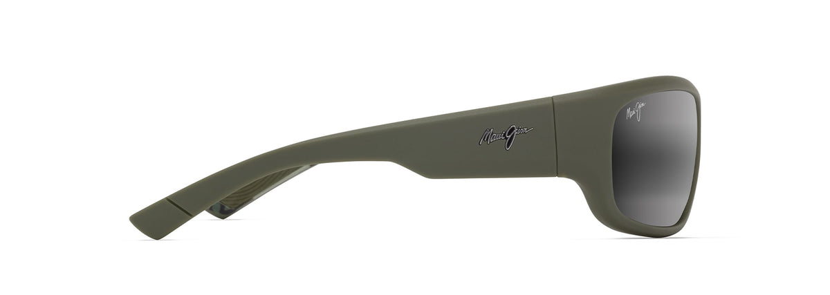 Maui Jim Maukele sunglasses in Matte Military Green with Brown Camo interior, side view
