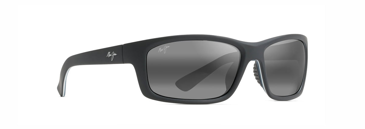 Maui Jim Kanaio Coast sunglasses in Matte Black with White Blue, angled view