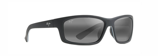Maui Jim Kanaio Coast sunglasses in Matte Black with White Blue, angled view