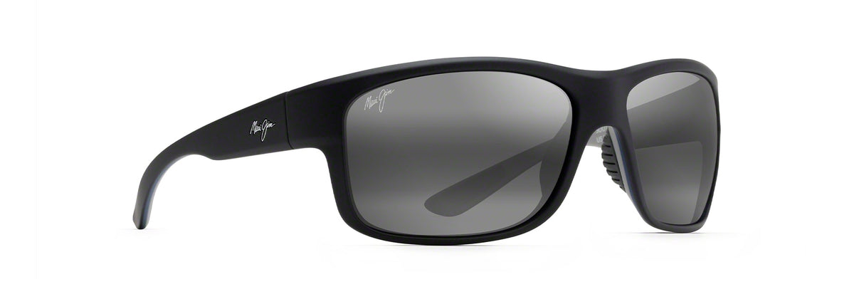 Maui Jim Southern Cross sunglasses in Matte Soft Black with Sea Blue & Grey, angled view