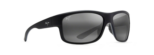 Maui Jim Southern Cross sunglasses in Matte Soft Black with Sea Blue & Grey, angled view