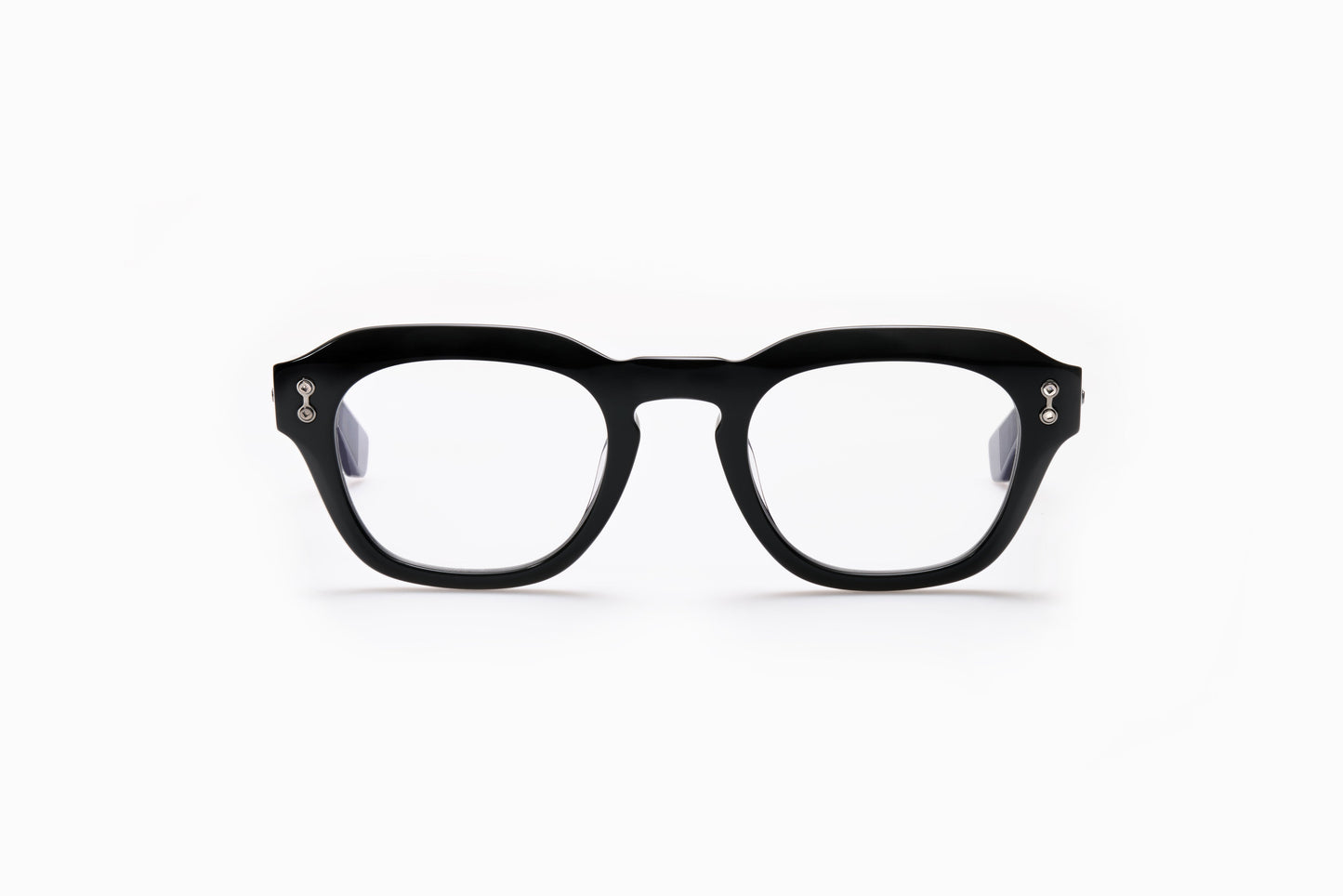 Close-up image of Akoni Blaze eyeglasses in the Black colorway.