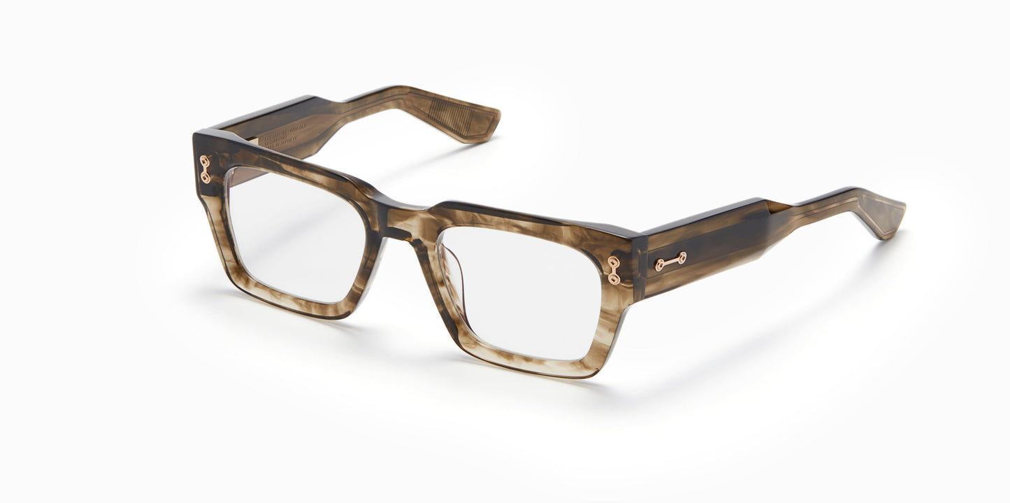 Profile view of Akoni Cosmo Green Swirl Eyeglasses