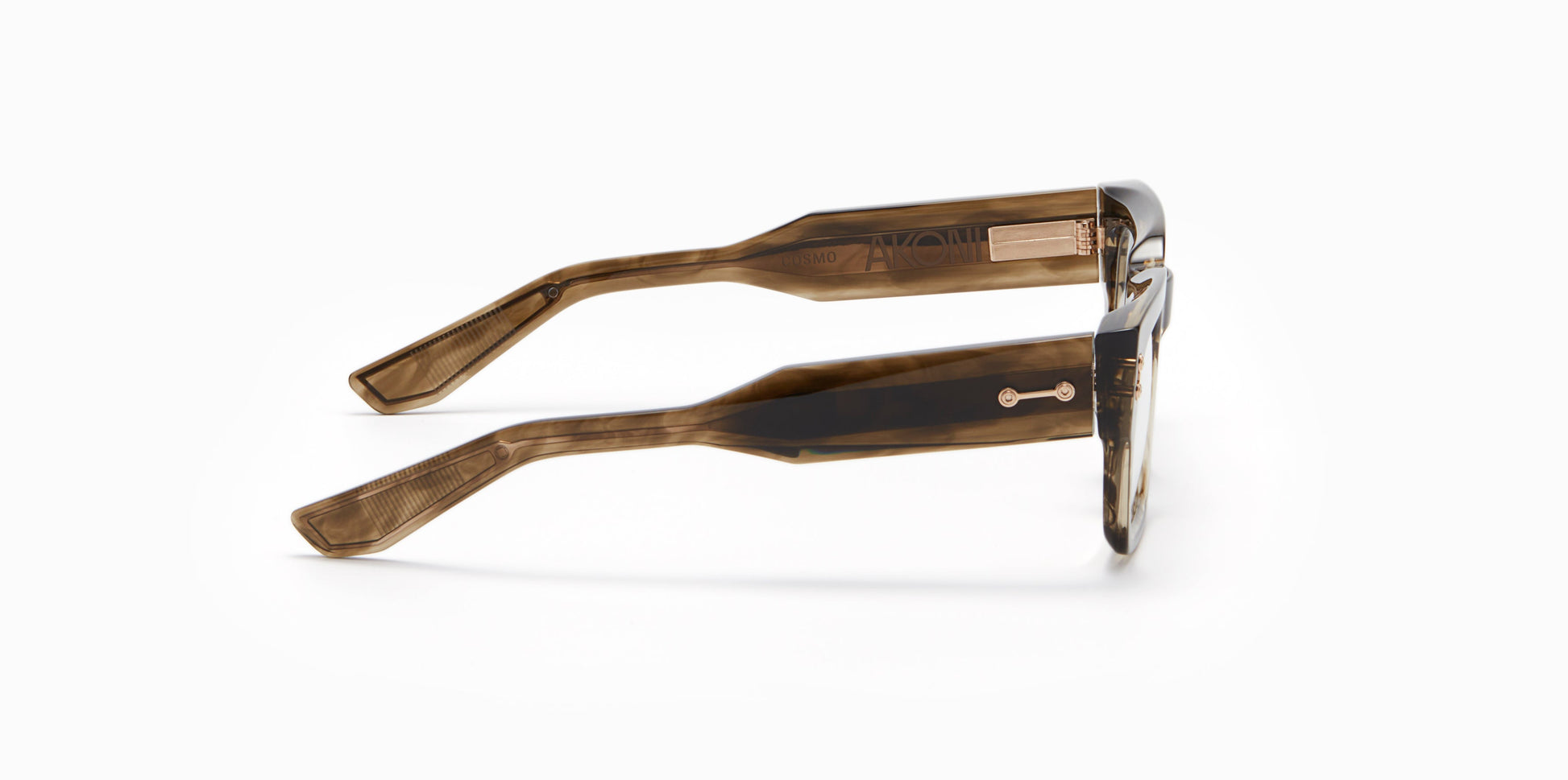 Side view of Akoni Cosmo Green Swirl Eyeglasses