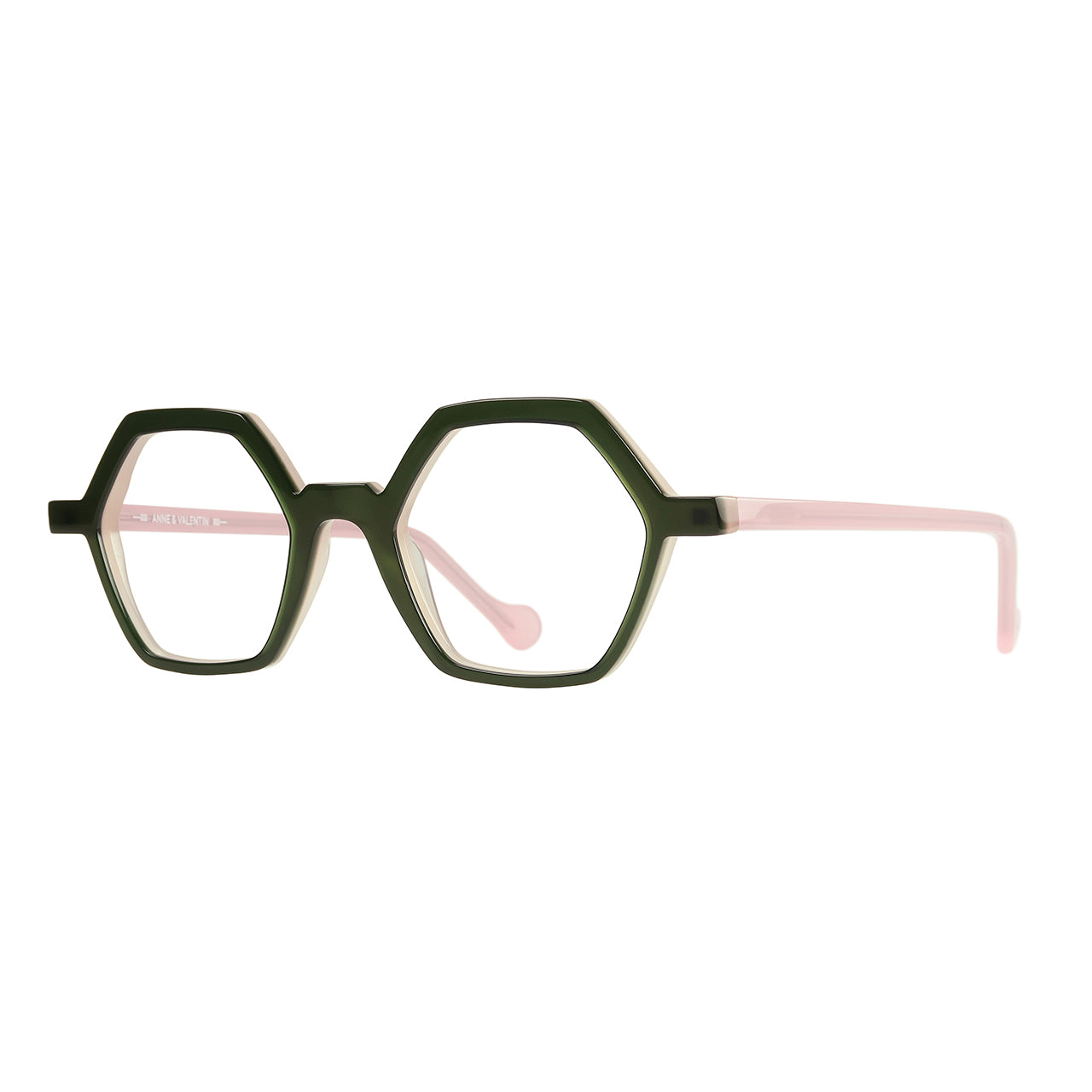 Anne Et Valentin Azur Eyeglasses Olive Pink 20A41 Profile at Gazal Eyecare Roswell Atlanta