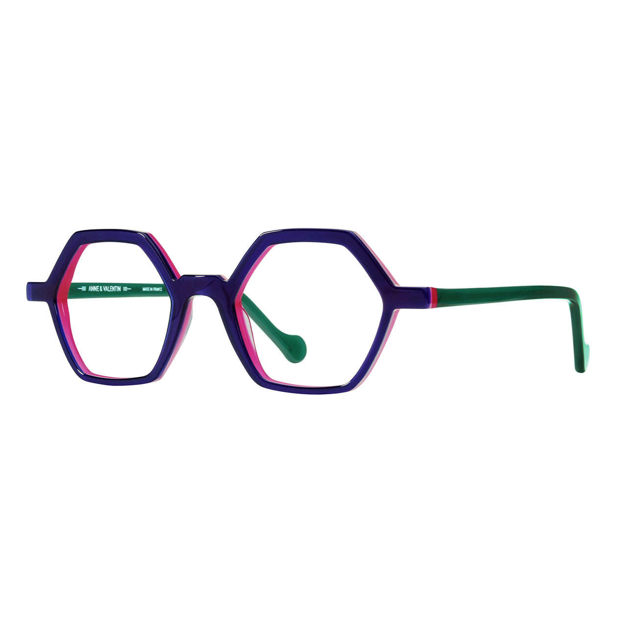 Anne Et Valentin Azur Eyeglasses Purple Green 24A19 Profile at Gazal Eyecare Roswell Atlanta