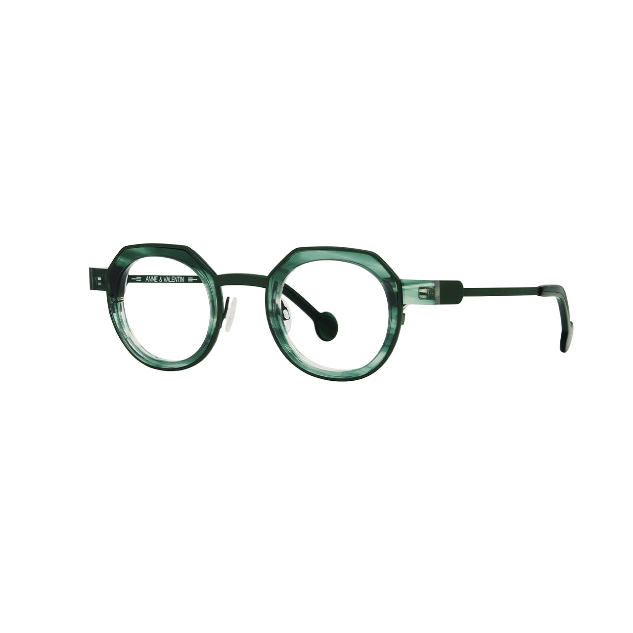 Anne Et Valentin Balka Eyeglasses Striped Green 24C11 Profile at Gazal Eyecare Roswell Atlanta