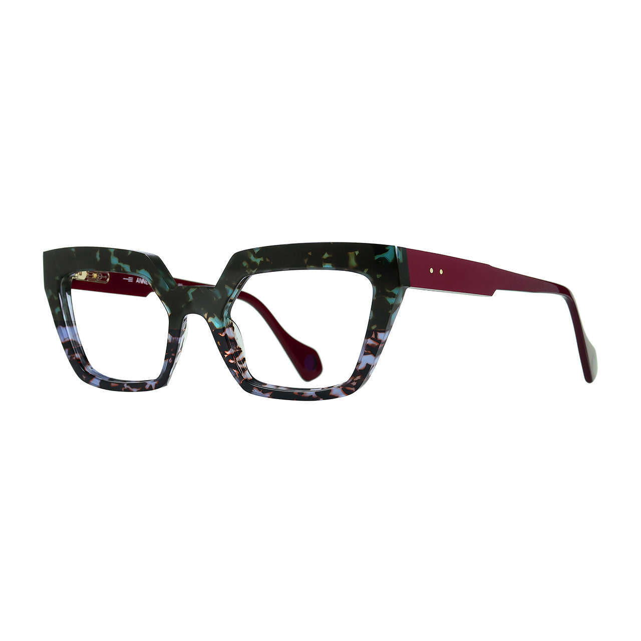 Anne Et Valentin Brera Eyeglasses Green Blue Tortoise Red 20C20 Profile at Gazal Eyecare Roswell Atlanta