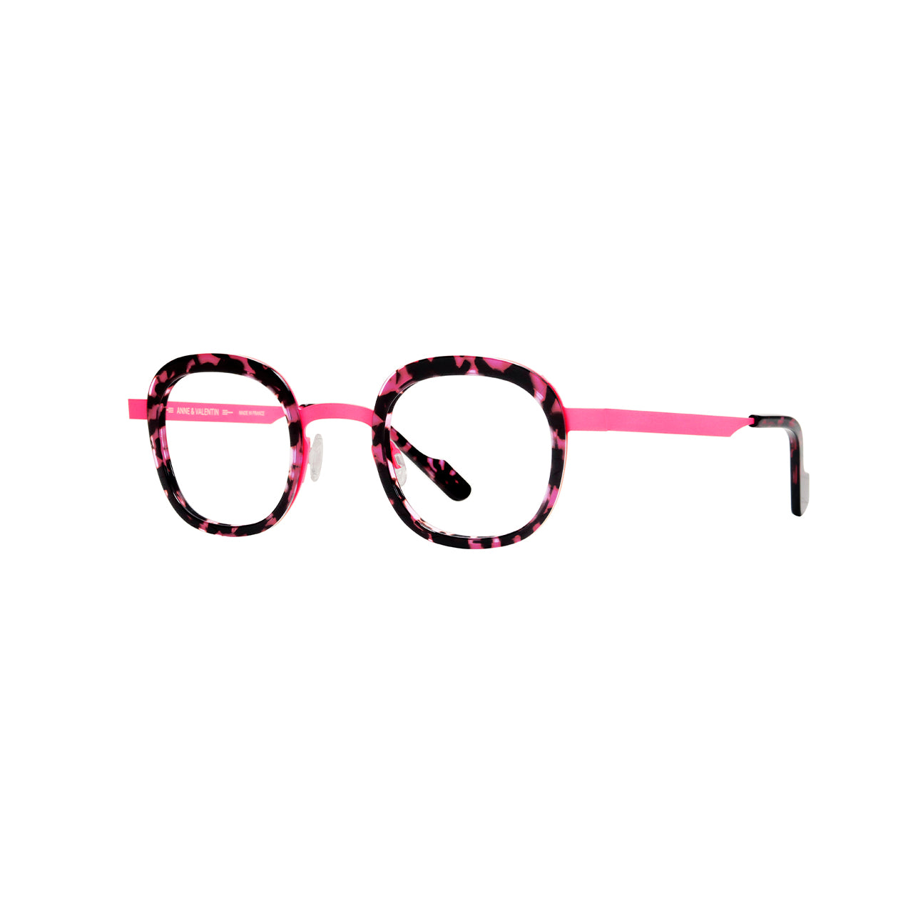 Profile view of the FANY eyeglasses by Anne Et Valentin, made in France out of stainless steel and acetate.