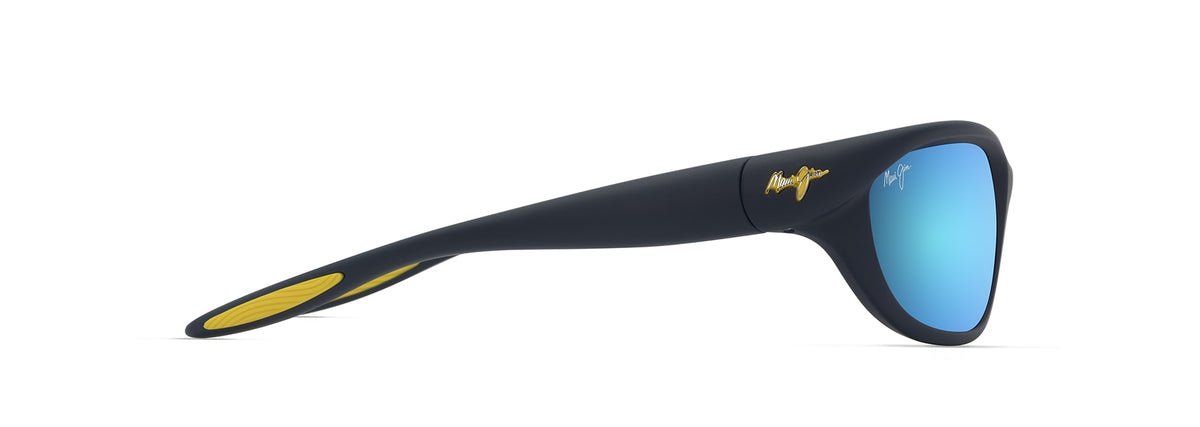 Maui Jim Haulani sunglasses in Matte Solid Dark Blue with Yellow, side view