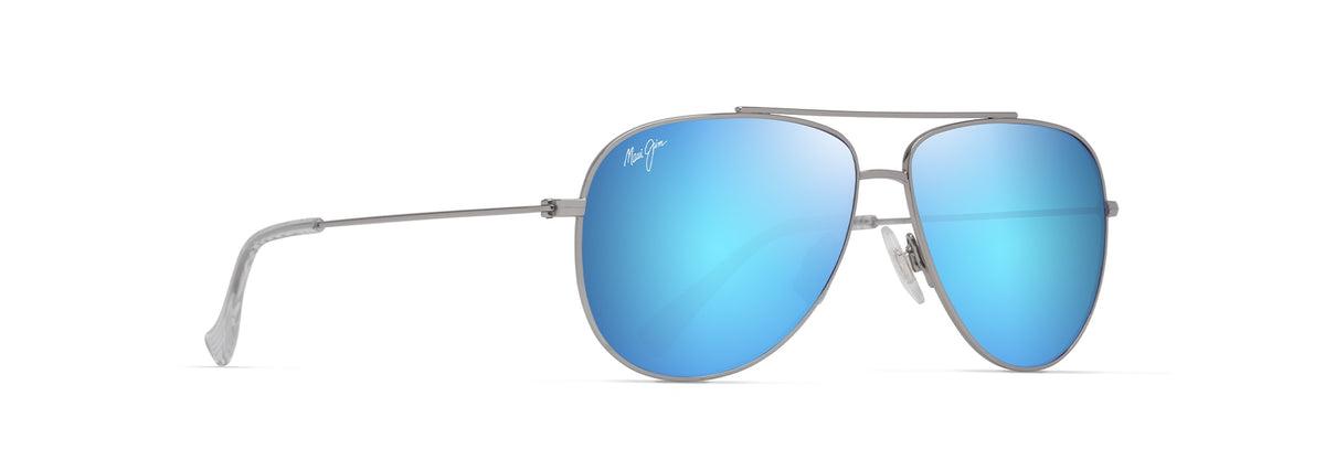 Maui Jim Hauoli XS sunglasses in Shiny Silver - Blue Hawaii, angled view