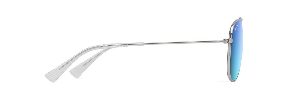 Maui Jim Hauoli XS sunglasses in Shiny Silver - Blue Hawaii, side view