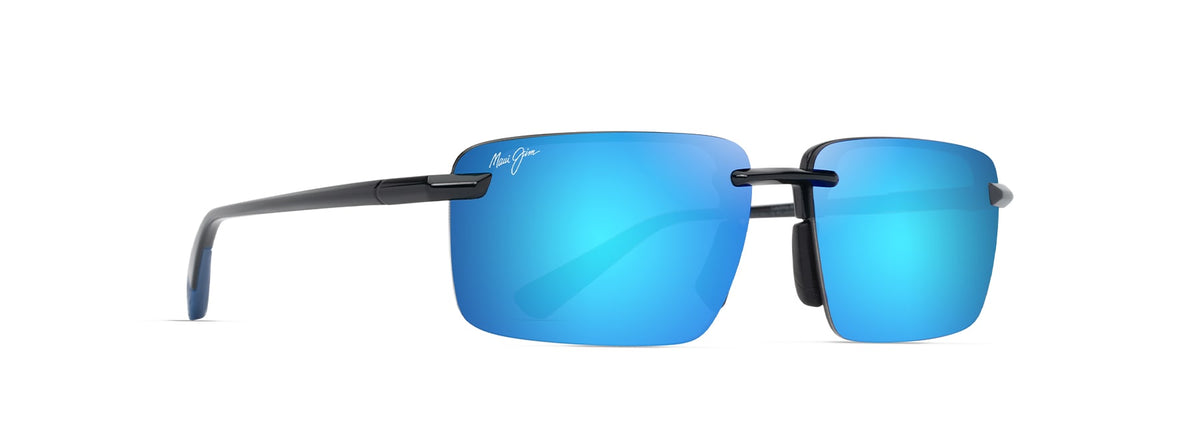 Maui Jim Laulima AF sunglasses in Shiny Black with Yellow, angled view