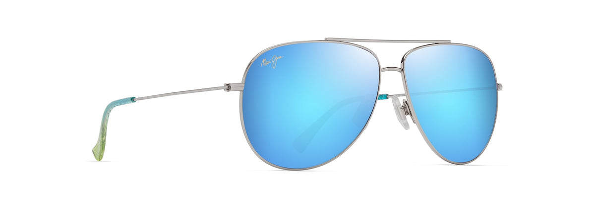 Maui Jim Hauoli XL sunglasses in Shiny Silver, angled view