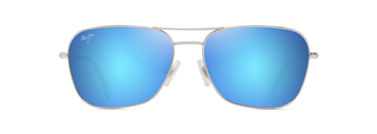 Maui Jim Na'auao sunglasses in Shiny Silver - Blue Hawaii, front view