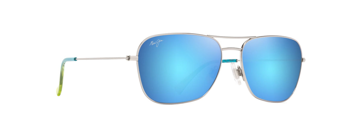 Maui Jim Na'auao sunglasses in Shiny Silver - Blue Hawaii, angled view