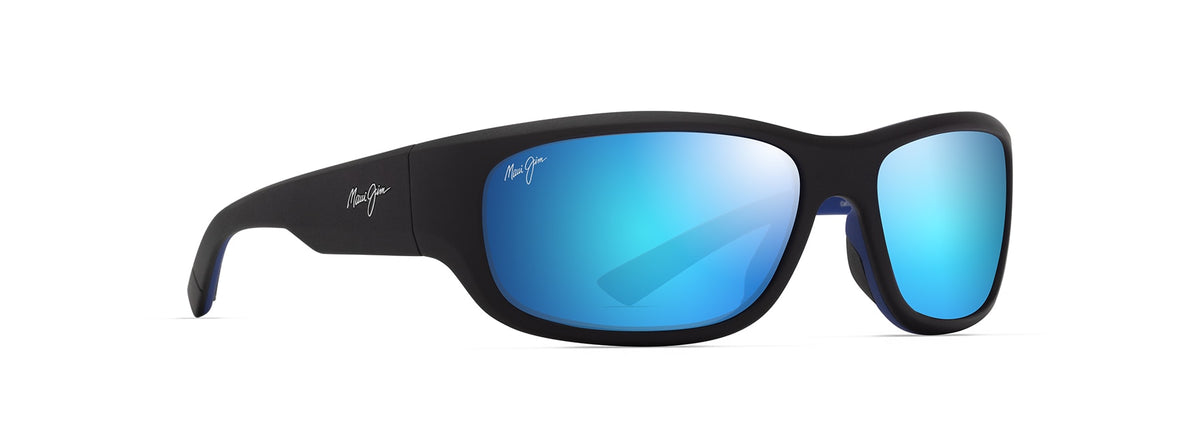 Maui Jim Maukele sunglasses in Matte Black Grey Blue, angled view