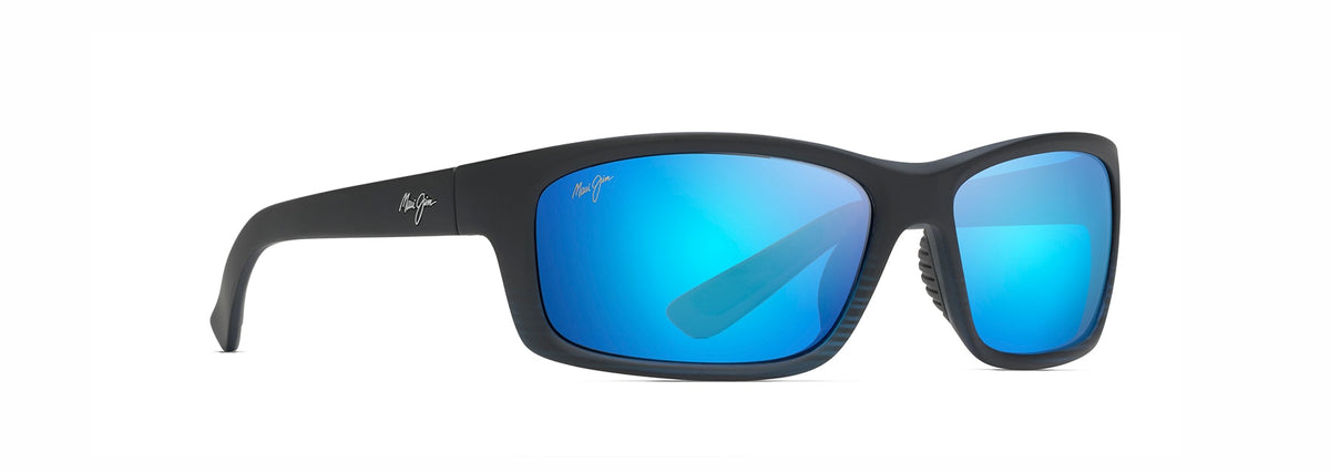 Maui Jim Kanaio Coast sunglasses in Matte Trans Blue Black with Stripe, angled view