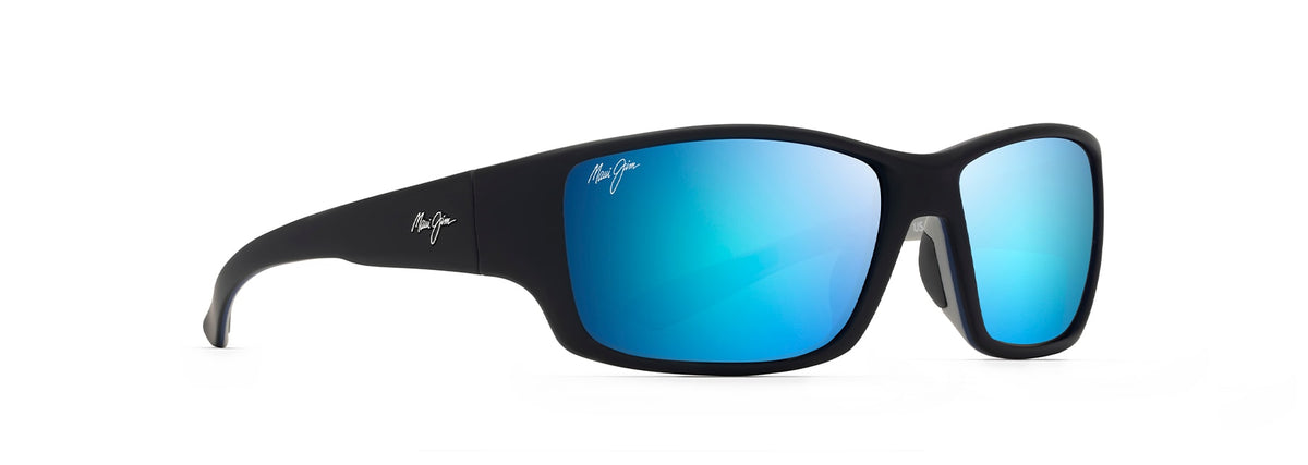Maui Jim Local Kine sunglasses in Grey Soft Black/Sea Blue, angled view