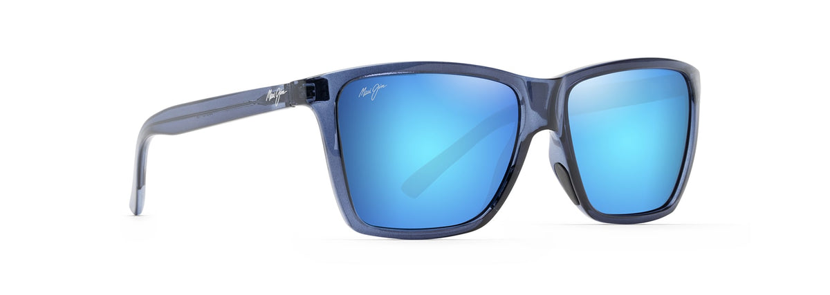 Maui Jim Cruzem sunglasses in Dark Translucent Blue, angled view