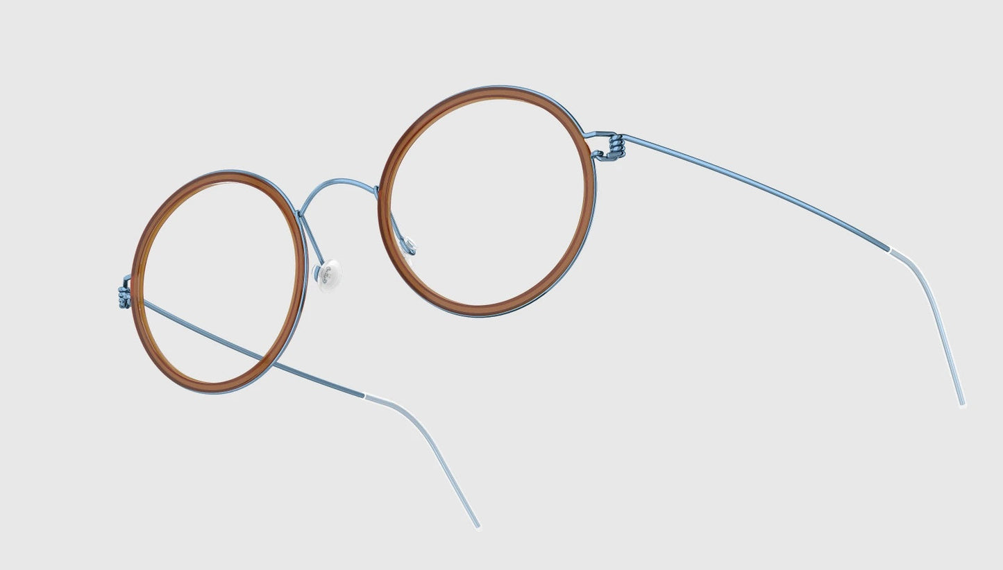 LINDBERG Air Titanium Rim Cameron — Blue Cobalt frame with Polished Brown acetate inner rim — titanium eyeglasses — alternate view — official product render