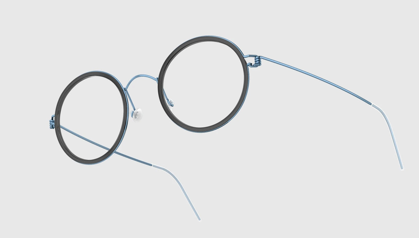 LINDBERG Air Titanium Rim Cameron — Blue Cobalt frame with Polished Grey acetate inner rim — titanium eyeglasses — alternate view — official product render