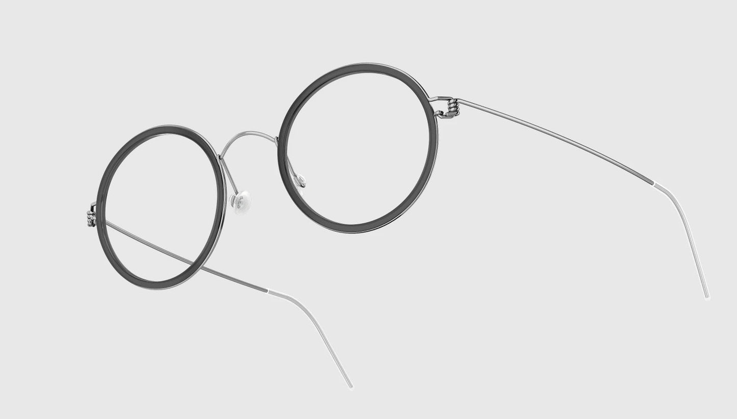 LINDBERG Air Titanium Rim Cameron — Silver frame with Polished Grey acetate inner rim — titanium eyeglasses — front view — official product render