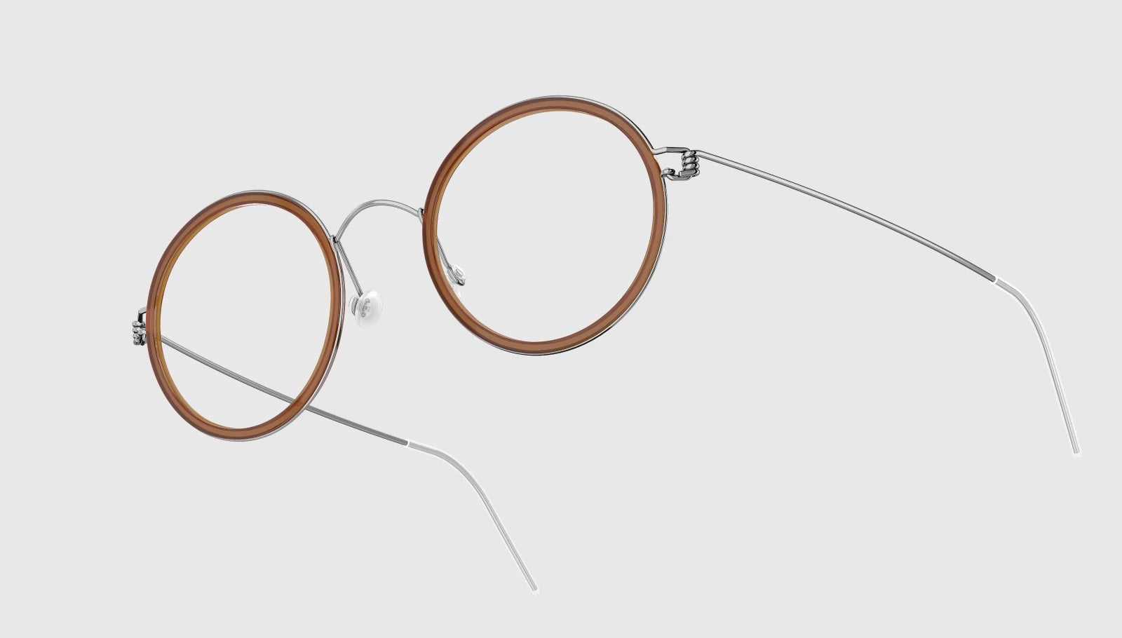 LINDBERG Air Titanium Rim Cameron — Silver frame with Polished Brown acetate inner rim — titanium eyeglasses — alternate view — official product render