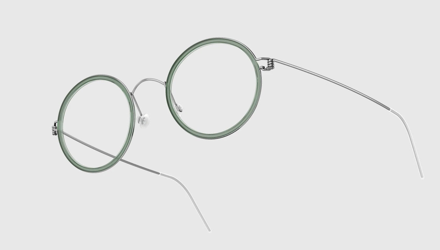 LINDBERG Air Titanium Rim Cameron — Silver frame with Matt Tortoise acetate inner rim — titanium eyeglasses — detail view — official product render