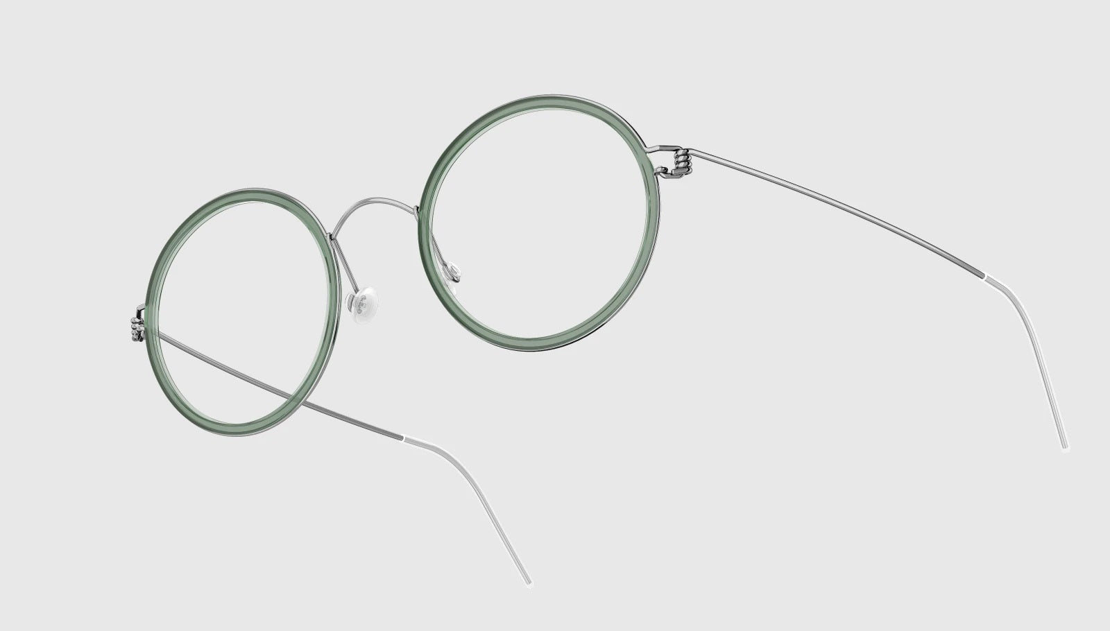 LINDBERG Air Titanium Rim Cameron — Silver frame with Matt Tortoise acetate inner rim — titanium eyeglasses — detail view — official product render