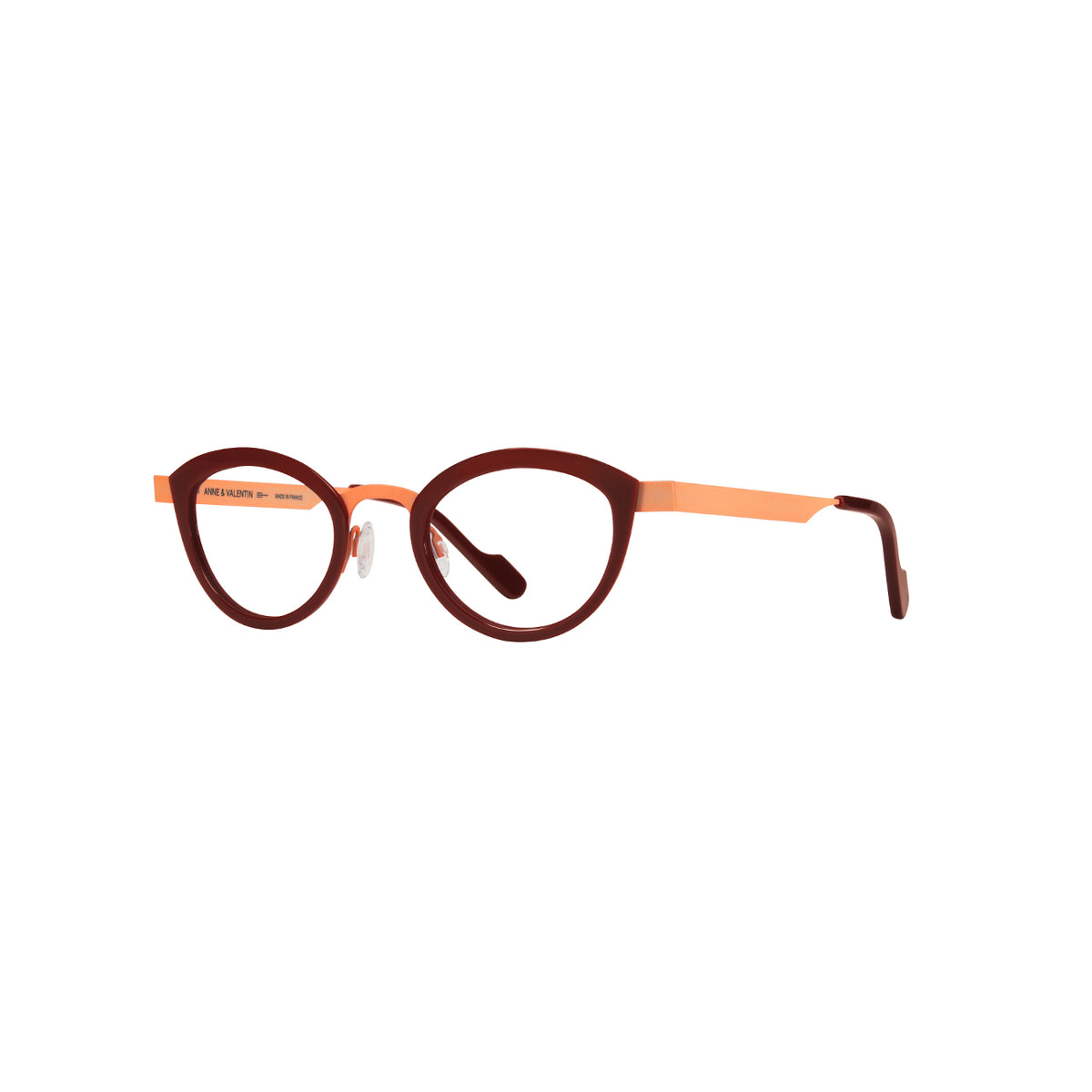 Anne Et Valentin FOSSETTE Eyeglasses Burgundy with Peach Bridge (26B01) Side