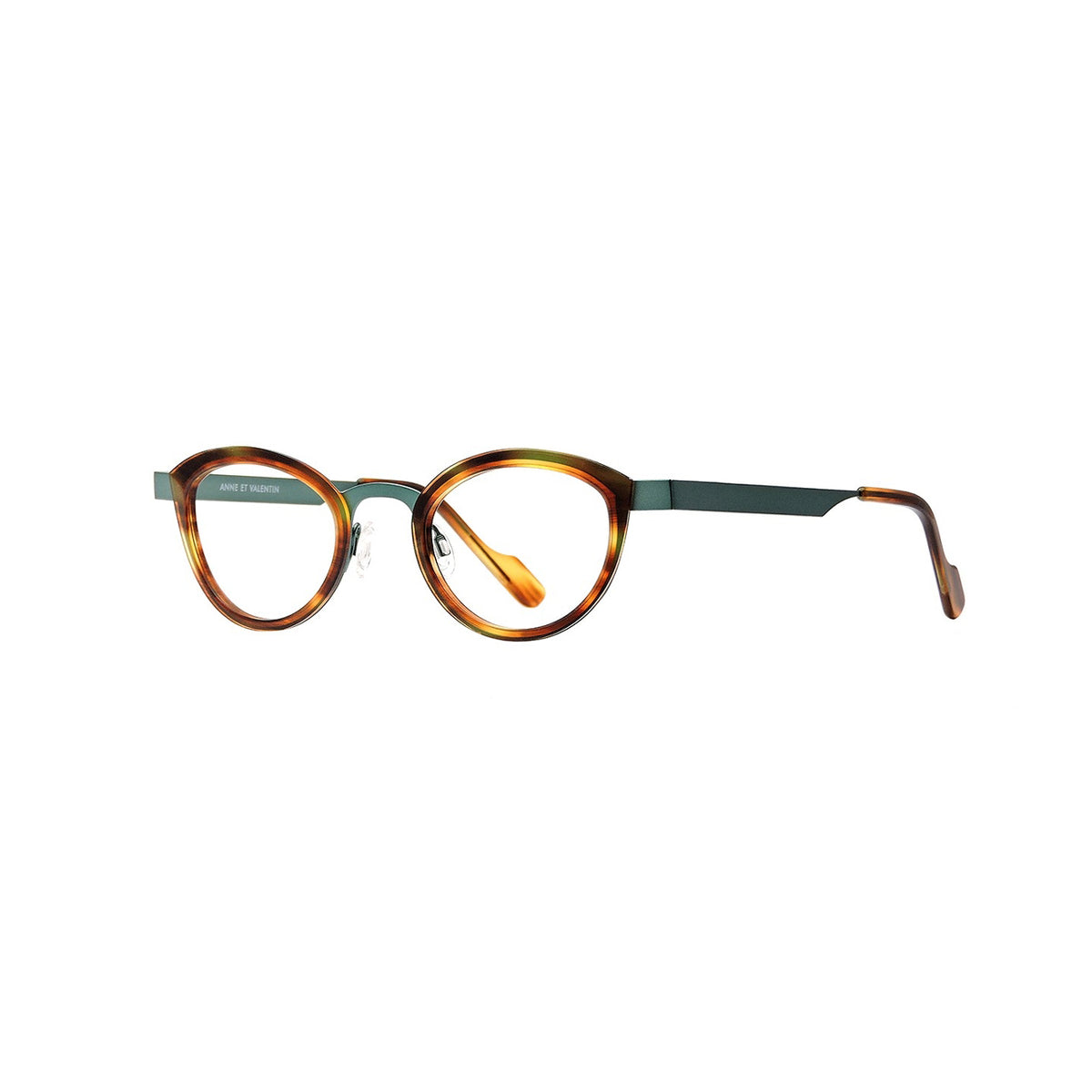Anne Et Valentin FOSSETTE Eyeglasses Tortoise with Turquoise Bridge (U136) Side