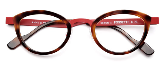 Anne Et Valentin FOSSETTE Eyeglasses Tortoise with Burgundy Bridge (U78) Front