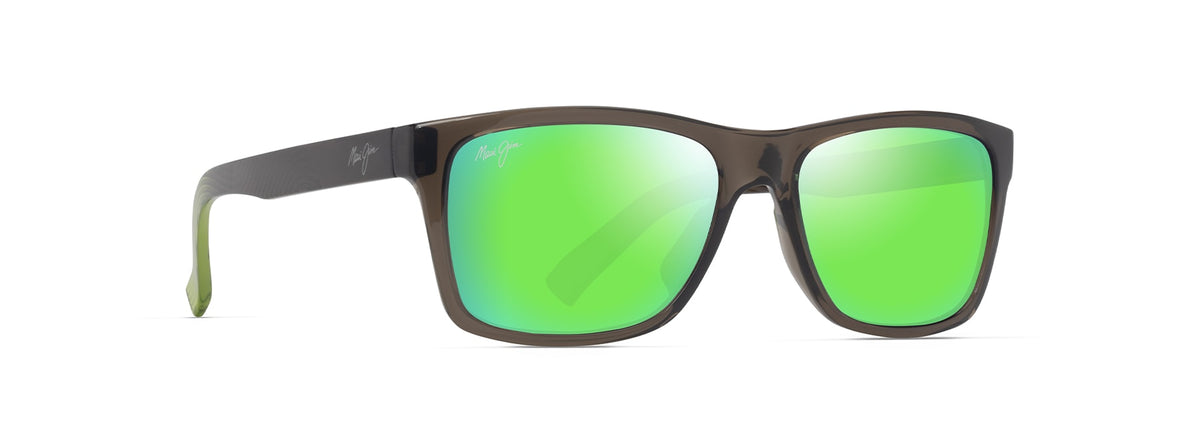 Maui Jim Kowelo sunglasses in Shiny Trans Dark Grey with Green, angled view