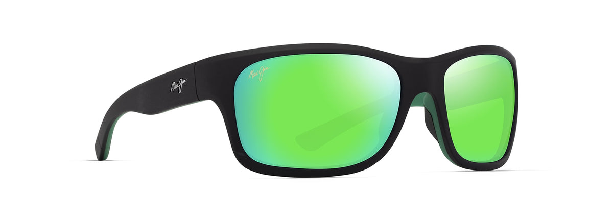 Maui Jim Ano Nui sunglasses in Matte Black White Green, angled view