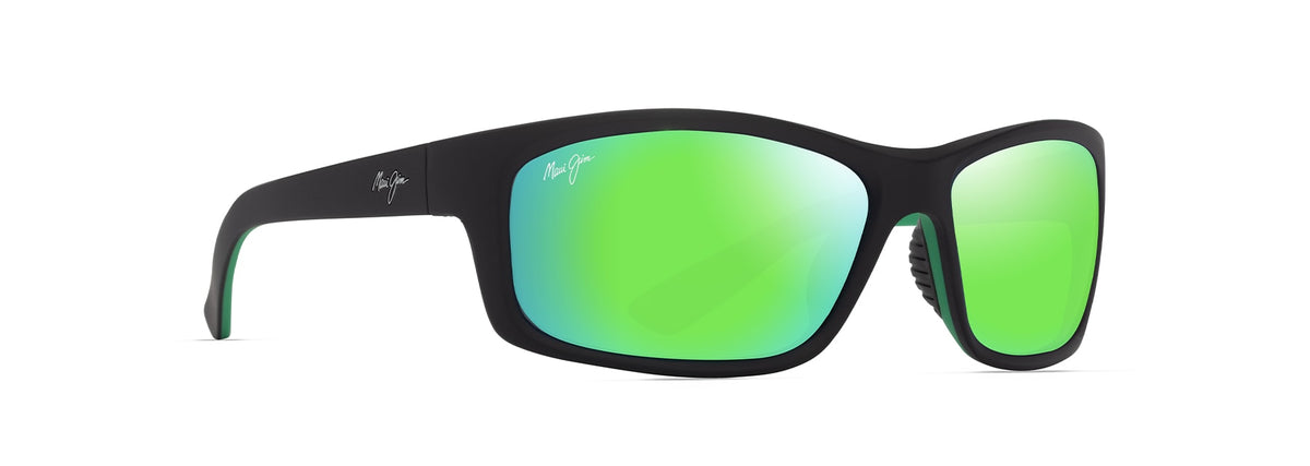 Maui Jim Kanaio Coast sunglasses in Matte Black with Green, angled view