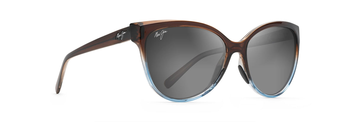 Maui Jim 'Olu'Olu sunglasses in Translucent Dark Chocolate with Blue, angled view