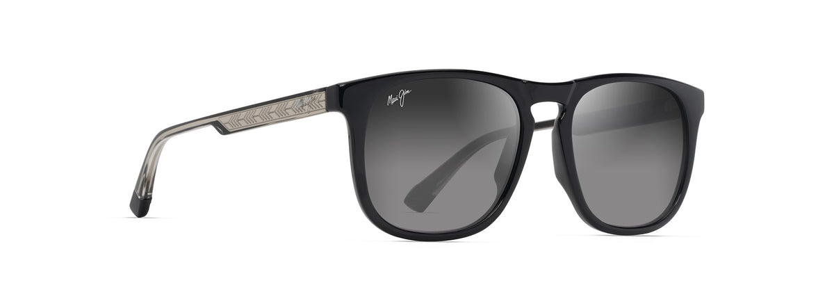 Maui Jim Kupa'a sunglasses in Shiny Black with Trans Light Grey, angled view