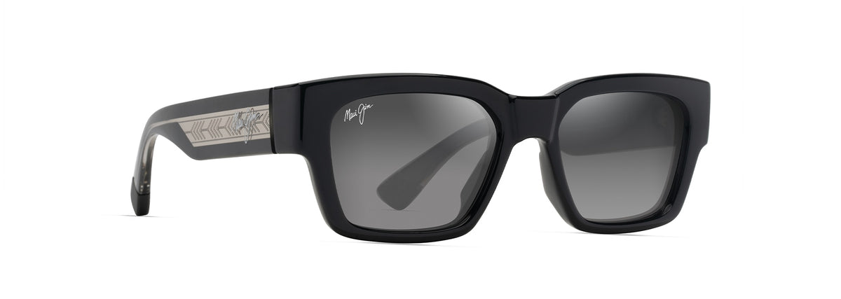 Maui Jim Kenui sunglasses in Shiny Black with Trans Light Grey, angled view