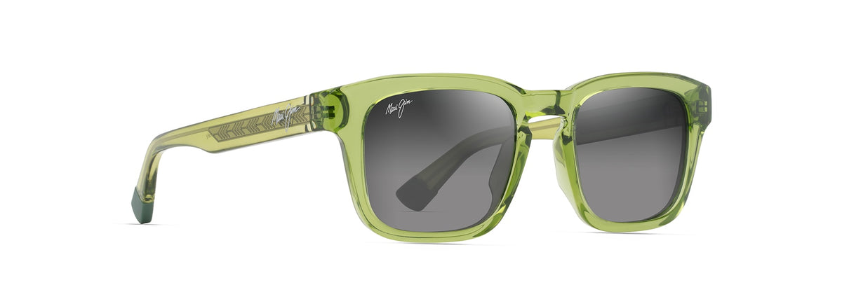 Maui Jim Maluhia sunglasses in Shiny Trans Grass Green, angled view